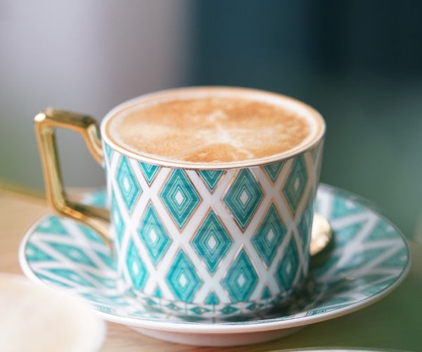 Afternoon Green British Tea Cups, Unique Ceramic Coffee Cups, Creative Bone China Porcelain Tea Cup Set, Traditional English Tea Cups and Saucers-ArtWorkCrafts.com