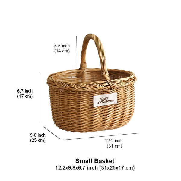 Hand-woven Wicker Storage Basket, Large Picnic Food Basket with Handle, Willow Weaving Baskets for Vegetable, Natural Fruit Basket, Kitchen Storage Baskets-ArtWorkCrafts.com