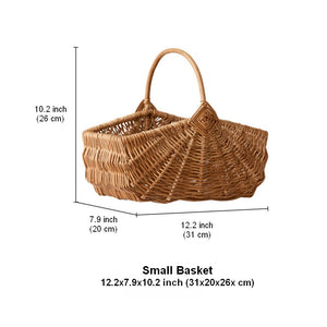 Large Picnic Food Basket with Handle, Natural Hand-woven Wicker Storage Basket, Lovely Willow Weaving Baskets for Vegetable, Natural Fruit Basket, Kitchen Storage Baskets-ArtWorkCrafts.com