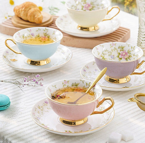 Elegant Ceramic Coffee Cups, Beautiful British Tea Cups, Unique Afternoon Tea Cups and Saucers in Gift Box, Royal Bone China Porcelain Tea Cup Set-ArtWorkCrafts.com