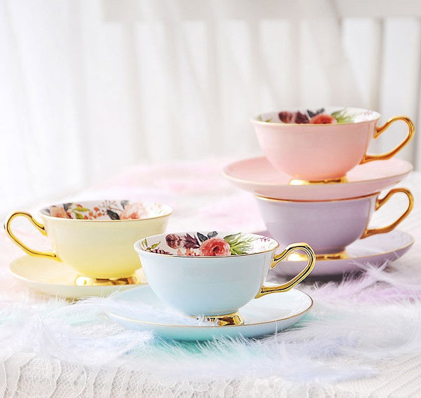 Royal Porcelain Tea Cup Saucer Set, Elegant Flower Pattern Ceramic Coffee Cups, Beautiful British Tea Cups, Unique Traditional Afternoon Tea Cup and Saucer in Gift Box-ArtWorkCrafts.com
