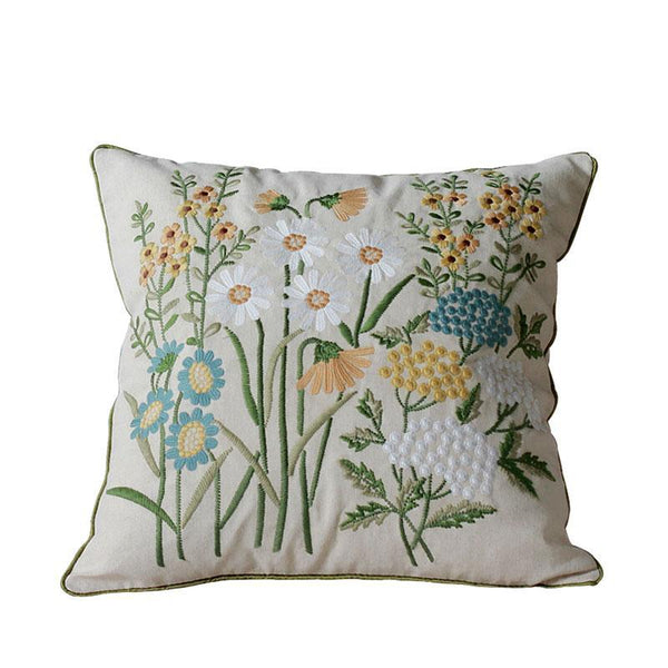 Flower Decorative Throw Pillows, Decorative Pillows for Sofa, Embroider Flower Cotton and linen Pillow Cover, Farmhouse Decorative Pillows-ArtWorkCrafts.com