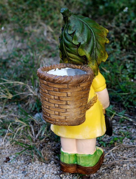 Large Boy Cart and Girl Carry Basket Statues, Flower Pot, Garden Courtyard Ornament, Gardening Ideas, House Warming Gift-ArtWorkCrafts.com