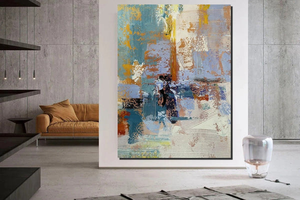 Acrylic Abstract Painting Behind Sofa, Acrylic Painting for Sale, Large Painting on Canvas, Living Room Wall Art Paintings, Buy Paintings Online-ArtWorkCrafts.com