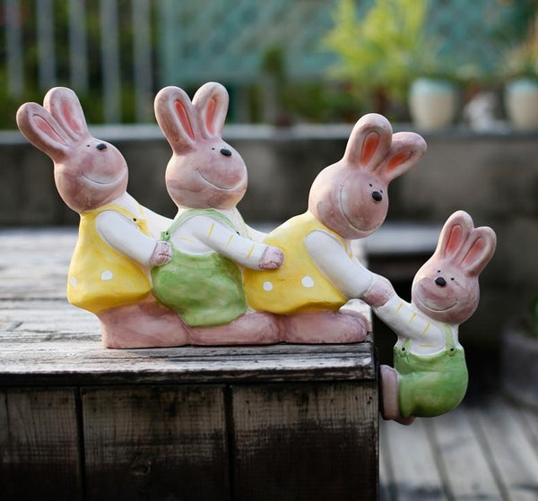 Lovely Rabbits Statues, Cute Rabbits in the Garden, Animal Resin Statue for Garden Ornament, Outdoor Decoration Ideas, Garden Ideas-ArtWorkCrafts.com