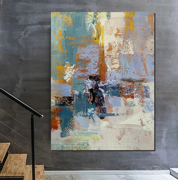 Acrylic Abstract Painting Behind Sofa, Acrylic Painting for Sale, Large Painting on Canvas, Living Room Wall Art Paintings, Buy Paintings Online-ArtWorkCrafts.com