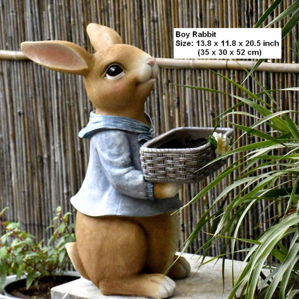 Garden Ornaments, Large Rabbit Statues for Garden, Bunny Flowerpot, Villa Outdoor Gardening Ideas, Modern Animal Garden Sculptures-ArtWorkCrafts.com