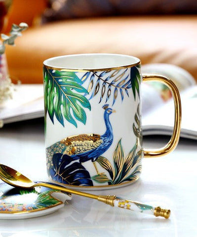 Peacock Porcelain Cups, Large Capacity Jungle Animal Porcelain Mugs, Unique Ceramic Mugs in Gift Box, Creative Ceramic Mugs for Office-ArtWorkCrafts.com