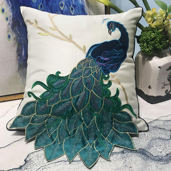 Beautiful Decorative Throw Pillows, Embroider Peacock Cotton and linen Pillow Cover, Decorative Sofa Pillows, Decorative Pillows for Couch-ArtWorkCrafts.com