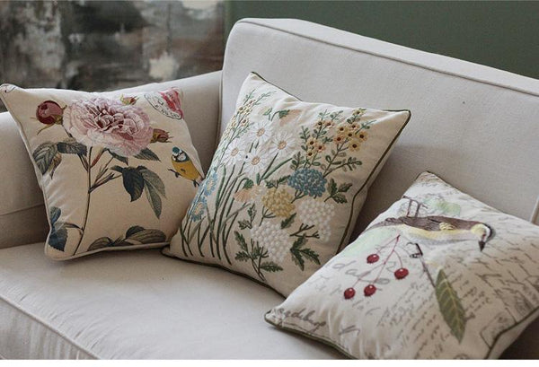 Flower Decorative Throw Pillows, Decorative Pillows for Sofa, Embroider Flower Cotton and linen Pillow Cover, Farmhouse Decorative Pillows-ArtWorkCrafts.com