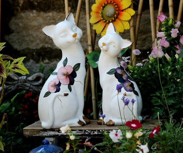 Lovely Cat Statues, Sitting Cats Resin Statue for Garden Ornament, Villa Outdoor Decor Gardening Ideas, Garden Courtyard Decoration, House Warming Gift-ArtWorkCrafts.com