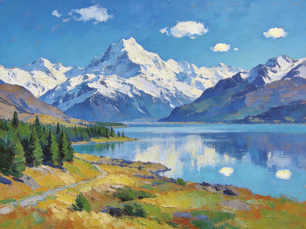 South Island Lakes of New Zealand, Hand Painted Canvas Art, Original Oil Paintings, Small Landscape Paintings, Hand Painted Canvas Art, Buy Original Paintings Online-ArtWorkCrafts.com