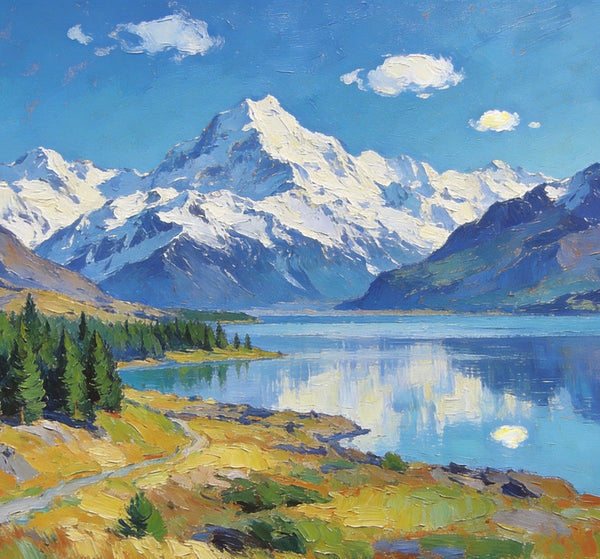 South Island Lakes of New Zealand, Hand Painted Canvas Art, Original Oil Paintings, Small Landscape Paintings, Hand Painted Canvas Art, Buy Original Paintings Online-ArtWorkCrafts.com