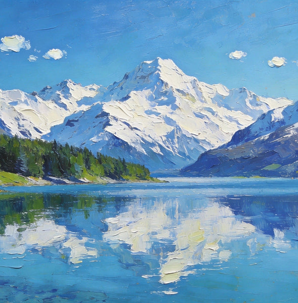 Mountain Reflecting Lake Beauty, Hand Painted Canvas Art, Landscape Oil Paintings, Canvas Wall Art for Living Room, Buy Original Paintings, Small Oil Paintings-ArtWorkCrafts.com