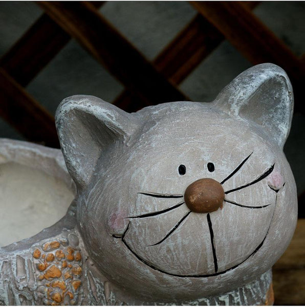 Large Cat Statue, Sitting Cat Flower Pot Statue, Pet Statue for Garden Courtyard Ornaments, Villa Outdoor Decor Gardening Ideas-ArtWorkCrafts.com