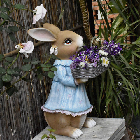 Garden Ornaments, Large Rabbit Statues for Garden, Bunny Flowerpot, Villa Outdoor Gardening Ideas, Modern Animal Garden Sculptures-ArtWorkCrafts.com