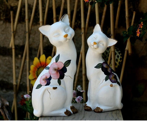Lovely Cat Statues, Sitting Cats Resin Statue for Garden Ornament, Villa Outdoor Decor Gardening Ideas, Garden Courtyard Decoration, House Warming Gift-ArtWorkCrafts.com