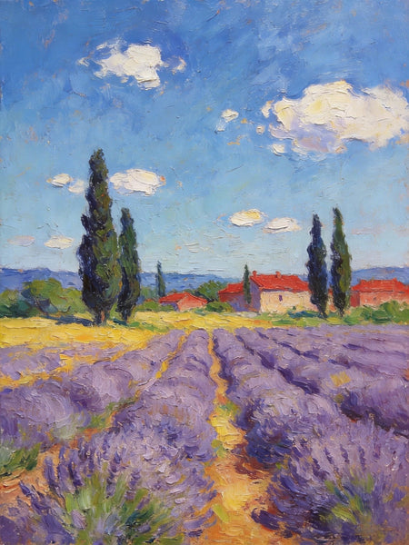Hand Painted Wall Art Paintings, Provence Lavender Flower Field Delight, Buy Paintings Online, Original Landscape Art, Heavy Texture Oil Paintings-ArtWorkCrafts.com