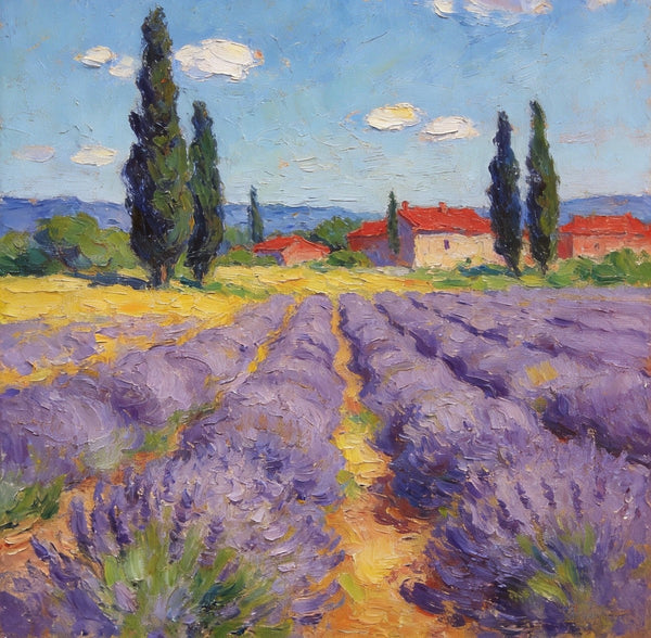 Hand Painted Wall Art Paintings, Provence Lavender Flower Field Delight, Buy Paintings Online, Original Landscape Art, Heavy Texture Oil Paintings-ArtWorkCrafts.com