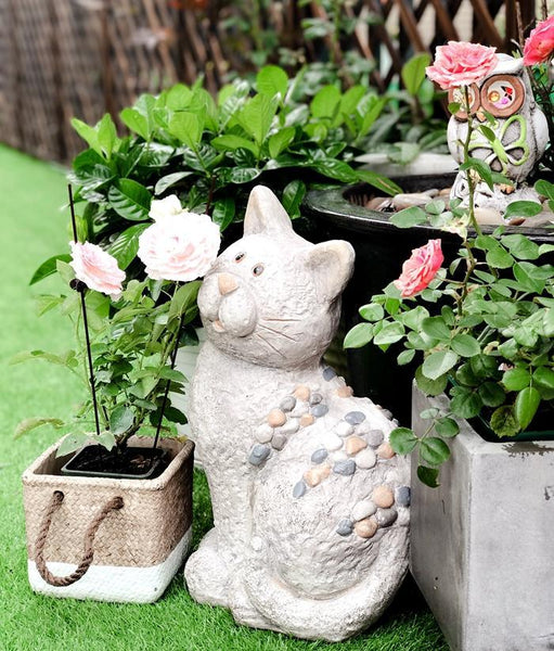 Large Lovely Cat Statue for Garden Courtyard Ornament, Animal Statue, Villa Outdoor Decor Gardening Ideas-ArtWorkCrafts.com