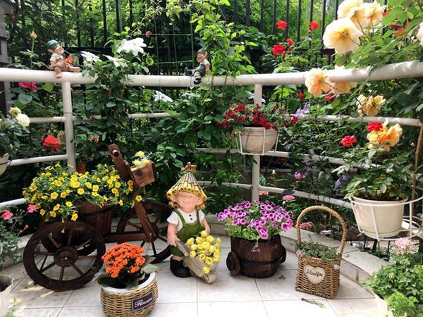 Large Boy Cart and Girl Carry Basket Statues, Flower Pot, Garden Courtyard Ornament, Gardening Ideas, House Warming Gift-ArtWorkCrafts.com