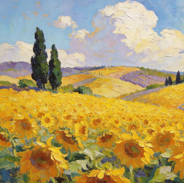 Landscape Canvas Paintings, Scenic Provence Sunflower Field Landscape, Original Landscape Paintings, Buy Paintings Online, Hand Painted Canvas Art-ArtWorkCrafts.com