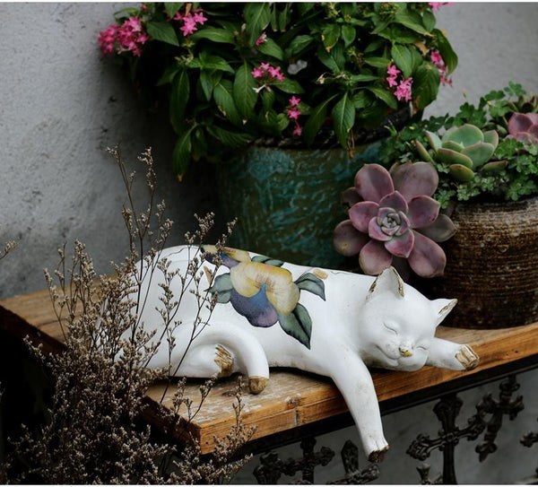 Lovely Cat Statue for Garden Ornament, Sleeping Cats Resin Statues, Garden Courtyard Decoration, Villa Outdoor Decor Gardening Ideas, House Warming Gift-ArtWorkCrafts.com