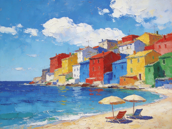 Small Landscape Paintings on Canvas, Coastal Town Charming Landscape, Landscape Canvas Paintings, Hand Painted Canvas Art, Heavy Texture Oil Paintings, Original Oil Paintings-ArtWorkCrafts.com