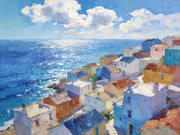 Original Landscape Paintings, Coastal Town Charm, Seashore Paintings, Hand Painted Canvas Art, Small Oil Paintings, Canvas Paintings for Living Room, Buy Paintings Online-ArtWorkCrafts.com