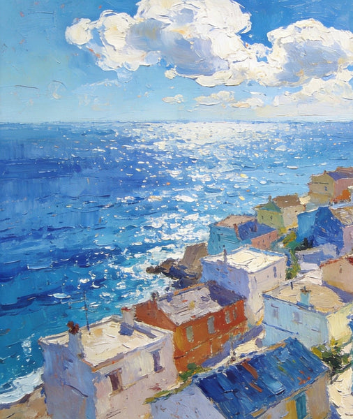 Original Landscape Paintings, Coastal Town Charm, Seashore Paintings, Hand Painted Canvas Art, Small Oil Paintings, Canvas Paintings for Living Room, Buy Paintings Online-ArtWorkCrafts.com