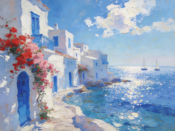 Idyllic Aegean Landscape, Small Oil Paintings, Heavy Texture Artwork, Hand Painted Canvas Art, Landscape Canvas Paintings, Original Canvas Paintings-ArtWorkCrafts.com
