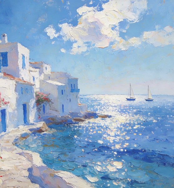 Idyllic Aegean Landscape, Small Oil Paintings, Heavy Texture Artwork, Hand Painted Canvas Art, Landscape Canvas Paintings, Original Canvas Paintings-ArtWorkCrafts.com