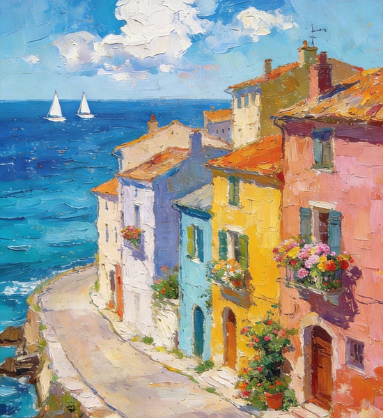 The Beauty of a Small Seaside Town, Original Landscape Art, Buy Original Paintings, Hand Painted Canvas Art, Small Paintings On Canvas, Heavy Texture Wall Art Paintings-ArtWorkCrafts.com