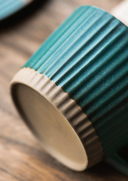 Pottery Coffee Cups, Cappuccino Coffee Mug, Ceramic Coffee Cups, Coffee Cup and Saucer Set, Coffee Cup for Sale, Tea Cup, White / Green / Blue / Yellow-ArtWorkCrafts.com