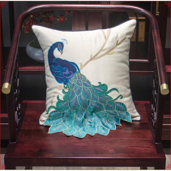 Beautiful Decorative Throw Pillows, Embroider Peacock Cotton and linen Pillow Cover, Decorative Sofa Pillows, Decorative Pillows for Couch-ArtWorkCrafts.com