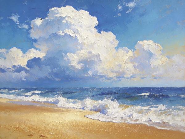 Sun and Sand Serenity, Seashore Beach Painting, Hand Painted Canvas Art, Small Oil Paintings, Original Landscape Paintings, Buy Painting Online, Heavy Texture Artwork-ArtWorkCrafts.com
