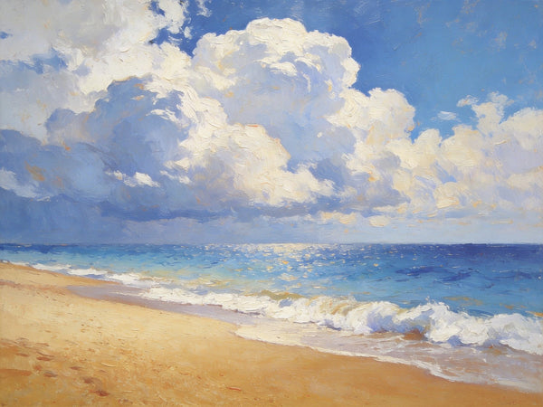The Beach in the Afternoon, Small Landscape Paintings on Canvas, Landscape Canvas Paintings, Hand Painted Canvas Art, Heavy Texture Oil Paintings, Original Oil Paintings-ArtWorkCrafts.com