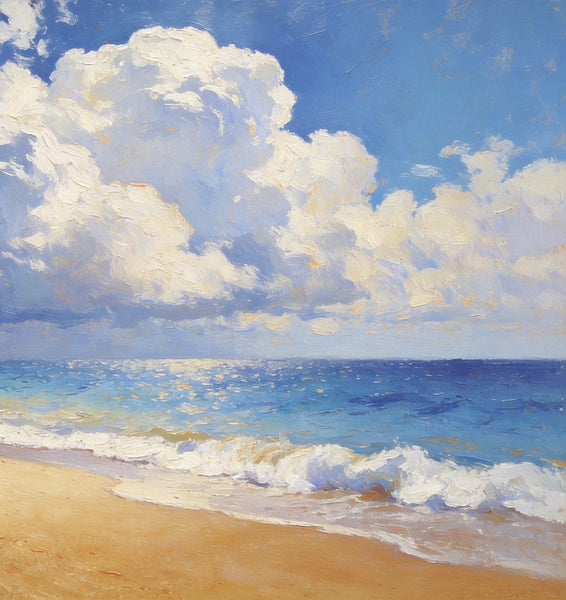 The Beach in the Afternoon, Small Landscape Paintings on Canvas, Landscape Canvas Paintings, Hand Painted Canvas Art, Heavy Texture Oil Paintings, Original Oil Paintings-ArtWorkCrafts.com
