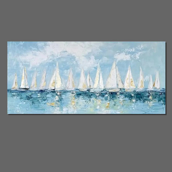 Large Wall Art Ideas for Living Room, Paintings for Living Room, Acrylic Painting on Canvas, Modern Paintings for Bedroom, Sail Boat Painting, Original Canvas Art-ArtWorkCrafts.com
