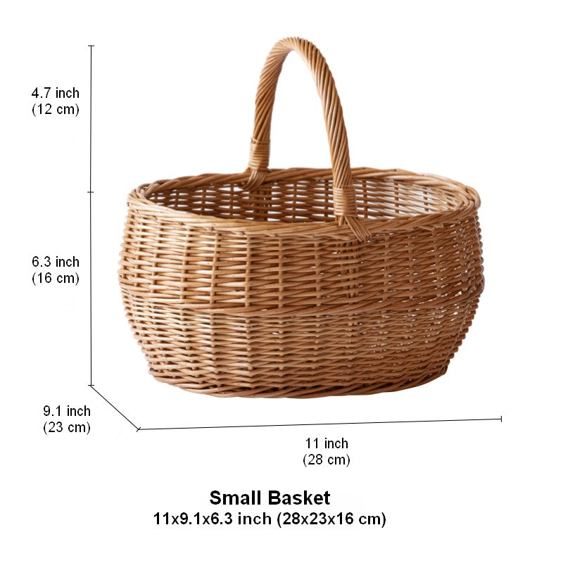 Large Picnic Food Basket with Handle, Natural Hand-woven Wicker Storage Basket, Willow Weaving Baskets for Vegetable, Natural Fruit Basket, Kitchen Storage Baskets-ArtWorkCrafts.com