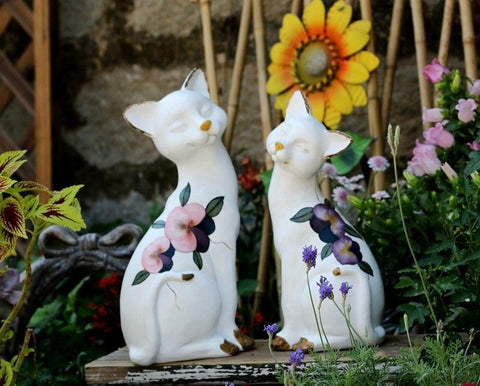 Lovely Cat Statues, Sitting Cats Resin Statue for Garden Ornament, Villa Outdoor Decor Gardening Ideas, Garden Courtyard Decoration, House Warming Gift-ArtWorkCrafts.com