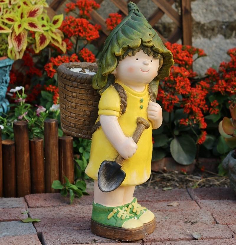 Large Boy Cart and Girl Carry Basket Statues, Flower Pot, Garden Courtyard Ornament, Gardening Ideas, House Warming Gift-ArtWorkCrafts.com