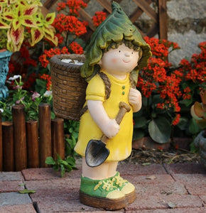 Large Boy Cart and Girl Carry Basket Statues, Flower Pot, Garden Courtyard Ornament, Gardening Ideas, House Warming Gift-ArtWorkCrafts.com