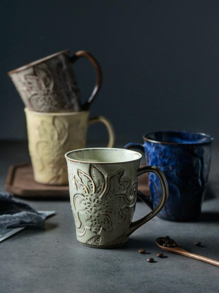 Green Ceramic Coffee Mug, Birthday Gifts, Stoneware Coffee Mugs, Handmade Pottery Coffee Mug, Large Capacity Coffee Cups-ArtWorkCrafts.com