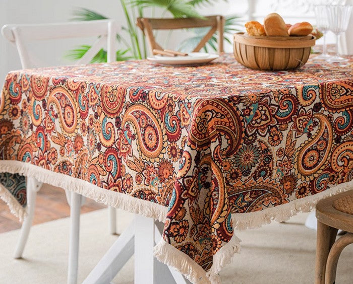Large Modern Linen Tablecloths, Oriental Rectangular Table Covers for Coffee Table, Bohemian Rectangular Tablecloth for Oval Table-ArtWorkCrafts.com