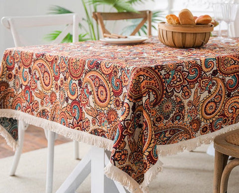 Large Modern Linen Tablecloths, Oriental Rectangular Table Covers for Coffee Table, Bohemian Rectangular Tablecloth for Oval Table-ArtWorkCrafts.com