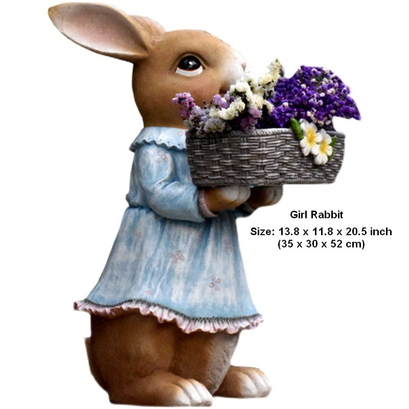 Garden Ornaments, Large Rabbit Statues for Garden, Bunny Flowerpot, Villa Outdoor Gardening Ideas, Modern Animal Garden Sculptures-ArtWorkCrafts.com