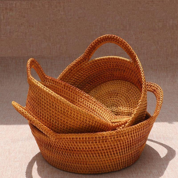 Round Storage Baskets, Storage Baskets for Shelves, Rattan Storage Basket, Woven Storage Basket for Kitchen, Set of 3-ArtWorkCrafts.com