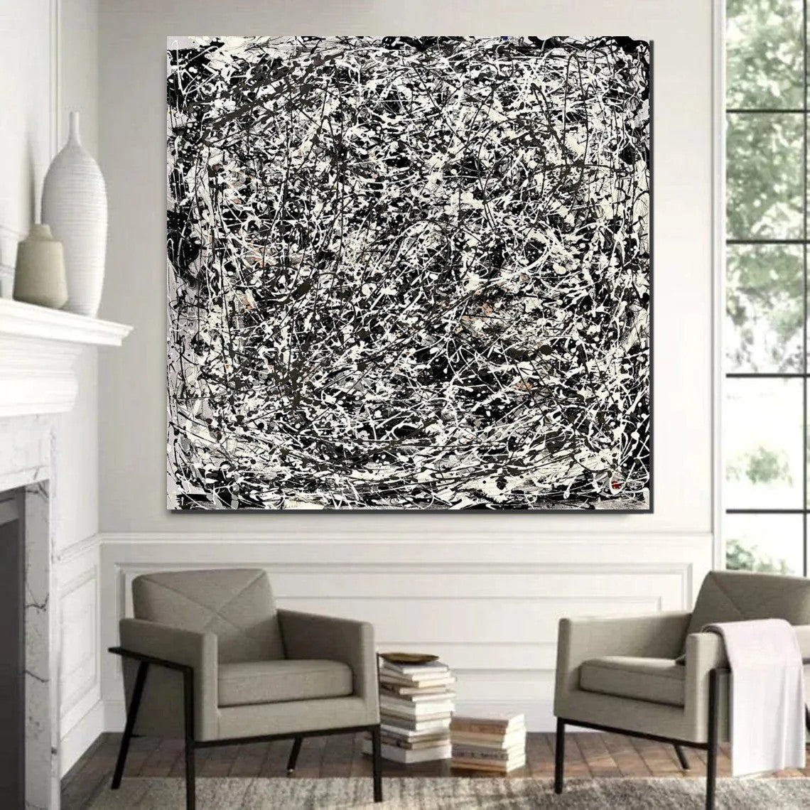 Modern Paintings for Dining Room, Hand Painted Wall Painting, Abstract Canvas Painting, Extra Large Abstract Artwork, Black Abstract Canas Art-ArtWorkCrafts.com