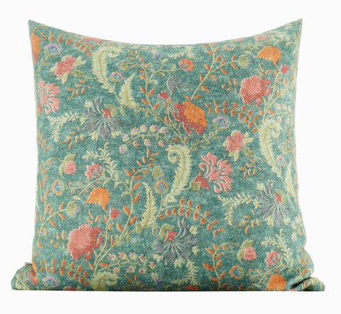 Garden Flowers Pattern Decorative Throw Pillows, Large Green Throw Pillow for Interior Design, Contemporary Square Modern Throw Pillows for Couch-ArtWorkCrafts.com